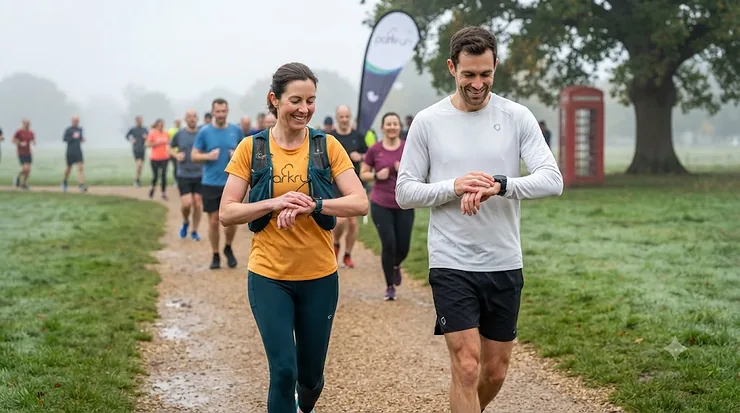 A Garmin running watch and a Coros running watch displayed side by side on a track, comparing GPS performance for UK runners. Garmin vs Coros running watch