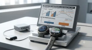 Chart comparing battery life and GPS tracking accuracy between Polar and Garmin sports watches.