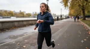 A fitness tracker app interface showing overnight recovery scores and sleep analysis for marathon runners.
