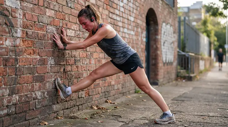 Long-distance runner testing bone conduction headphones for running during a weekend training session