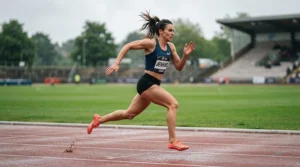 Athlete doing interval training while testing a chest strap vs wrist heart rate monitor setup