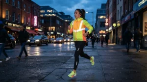 Reflective gear and running earbuds under £50 being used during an evening training run