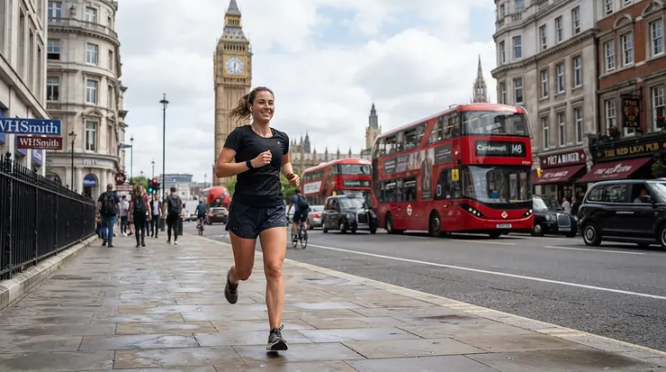Open-ear listening experience with Shokz running headphones while navigating a busy city street