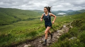Runner enjoying crisp audio performance from Shokz running headphones during a countryside jog